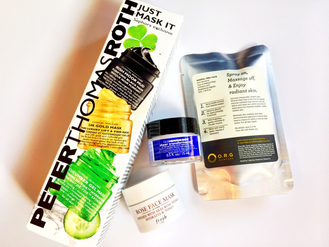 Peter Thomas Roth Just Mask It Set, Fresh Rose Face Mask, Ole Henriksen Sheer Transformation and O.R.G Mineral Peel Face